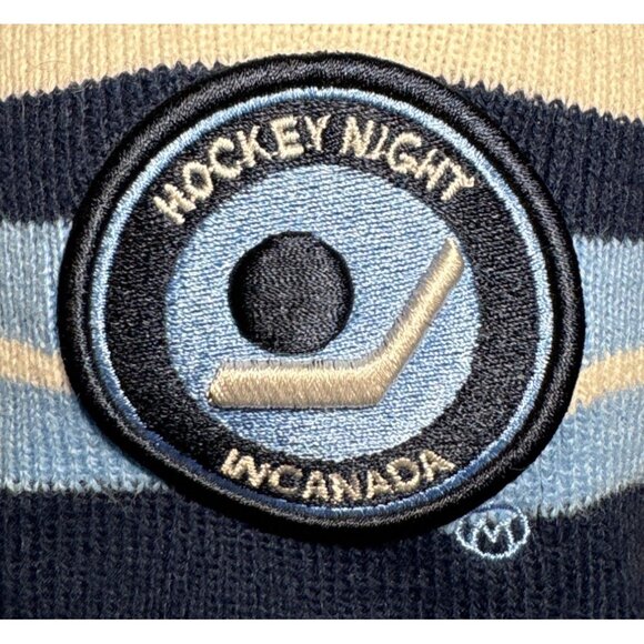 Hockey Night In Canada Blue White Striped Knit Beanie With Pom Budweiser - Picture 2 of 6